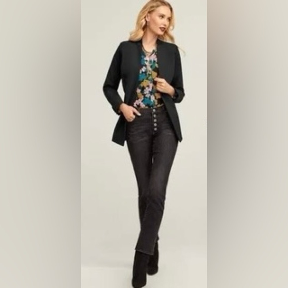 CAbi Button Fly Straight Black Wash Denim Jean
